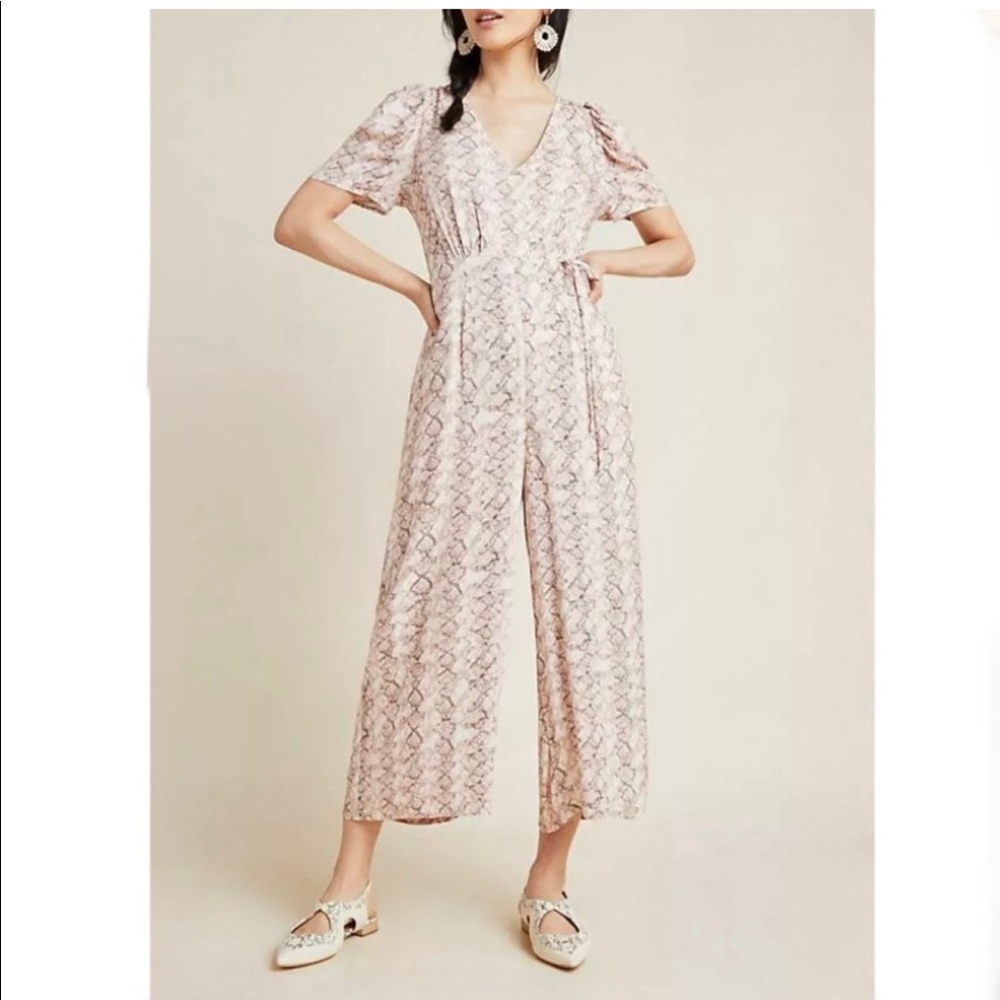 Anthropologie Greylin light pink snakeskin jumpsuit size XL